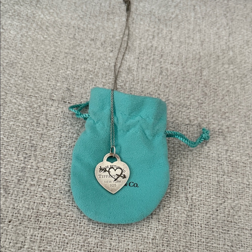 Tiffany & Co. Silver Heart Pendant Necklace with Blue Pouch